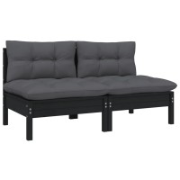 vidaXL 2-Seater Patio Sofa with Cushions Black Solid Pinewood