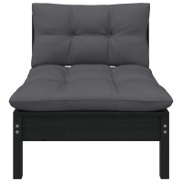 vidaXL 2-Seater Patio Sofa with Cushions Black Solid Pinewood