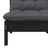 vidaXL 2-Seater Patio Sofa with Cushions Black Solid Pinewood