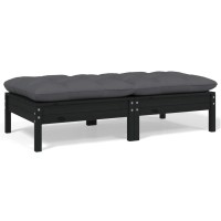 vidaXL 2-Seater Patio Sofa with Cushions Black Solid Pinewood