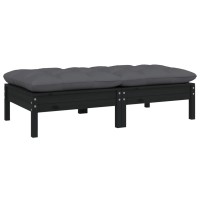 vidaXL 2-Seater Patio Sofa with Cushions Black Solid Pinewood