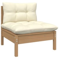 vidaXL 3 Piece Patio Lounge Set with Cream Cushions Solid Pinewood