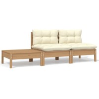 vidaXL 3 Piece Patio Lounge Set with Cream Cushions Solid Pinewood