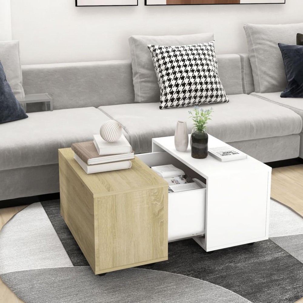 vidaXL Coffee Table White and Sonoma Oak 23.6