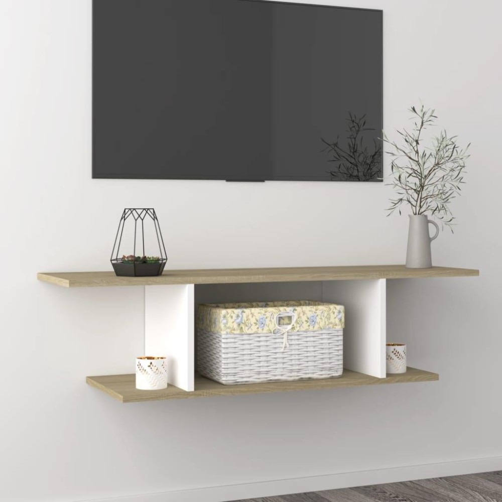 vidaXL Wall Mounted TV Stand White and Sonoma Oak 40.6