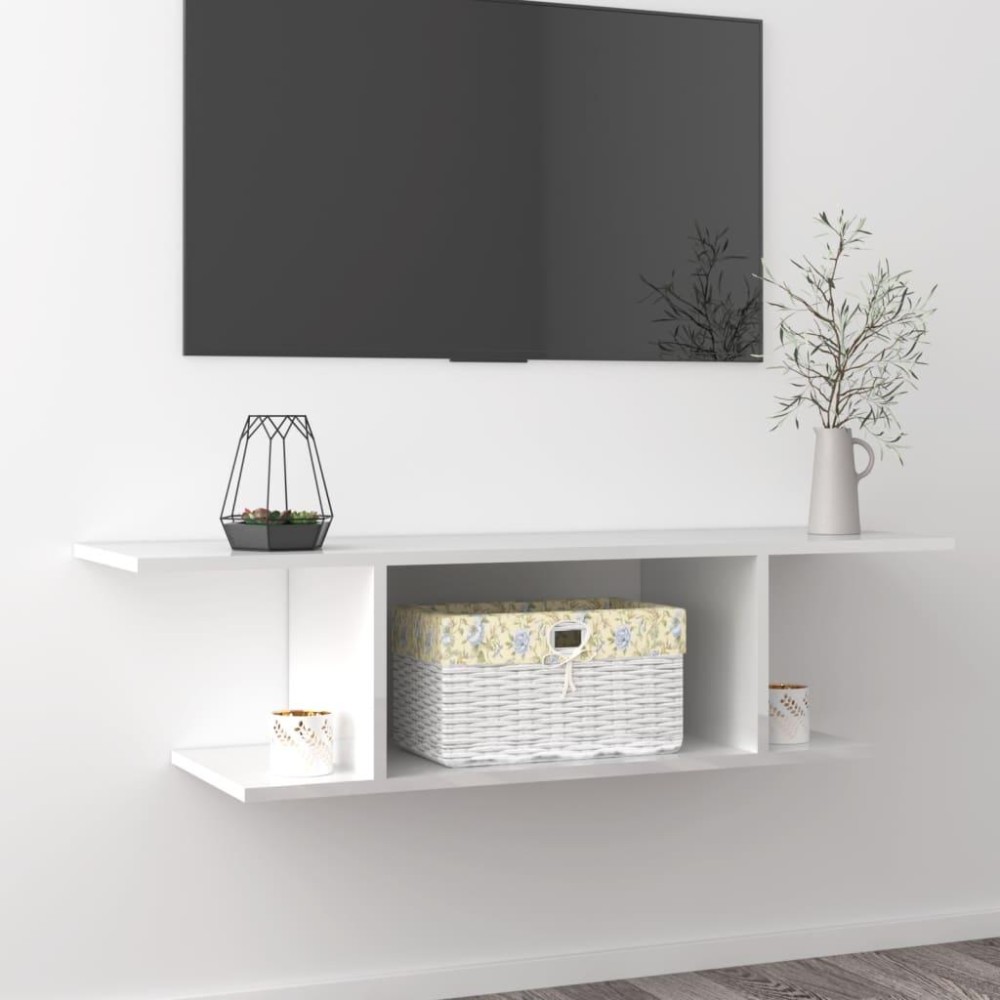 vidaXL Wall Mounted TV Stand High Gloss White 40.6