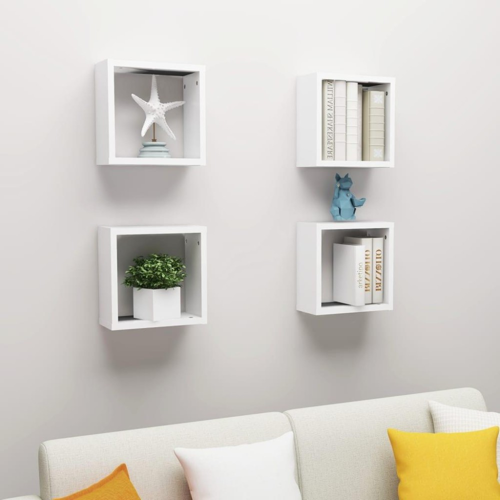 vidaXL Wall Cube Shelves 4 pcs White 11.8