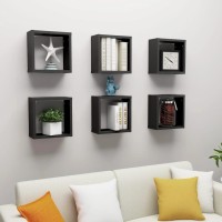 vidaXL Wall Cube Shelves 6 pcs Black 11.8