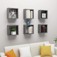 vidaXL Wall Cube Shelves 6 pcs Gray 11.8