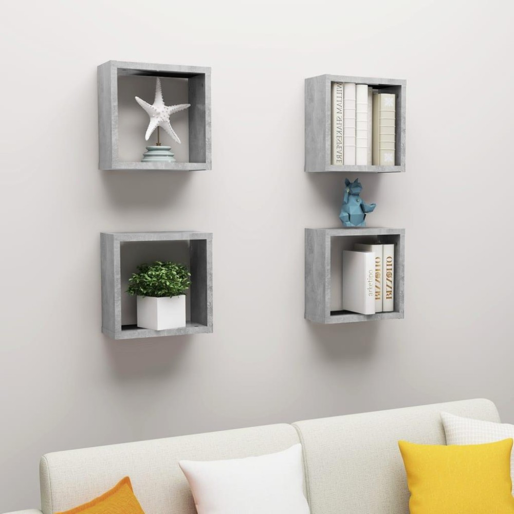 vidaXL Wall Cube Shelves 4 pcs Concrete Gray 11.8