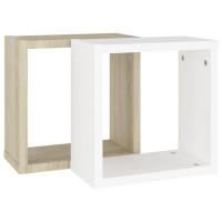 vidaXL Wall Cube Shelves 2 pcs White and Sonoma Oak 11.8