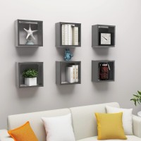 vidaXL Wall Cube Shelves 6 pcs High Gloss Gray 11.8