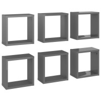 vidaXL Wall Cube Shelves 6 pcs High Gloss Gray 11.8