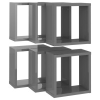 vidaXL Wall Cube Shelves 6 pcs High Gloss Gray 11.8