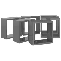 vidaXL Wall Cube Shelves 6 pcs High Gloss Gray 11.8