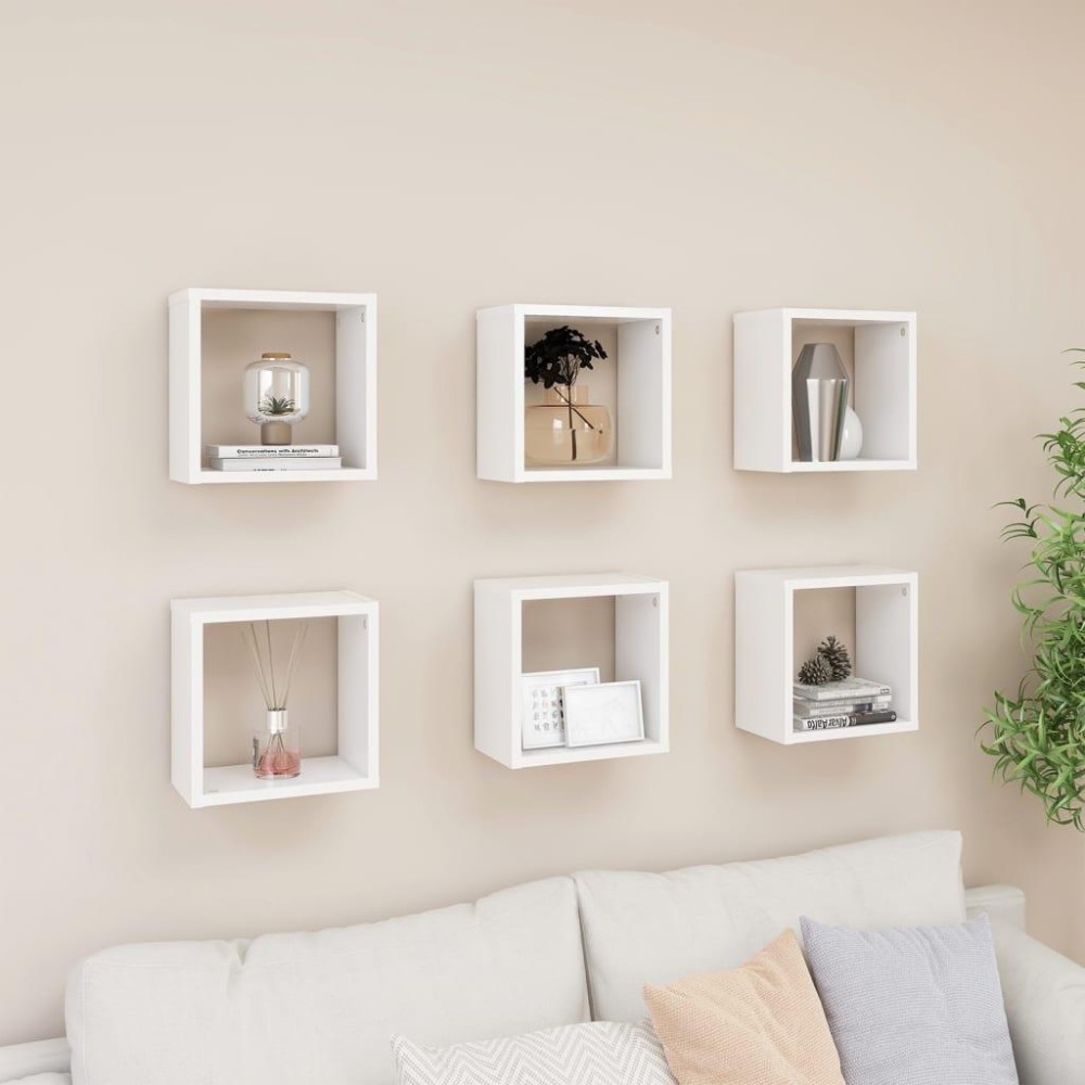 vidaXL Wall Cube Shelves 6 pcs White 10.2