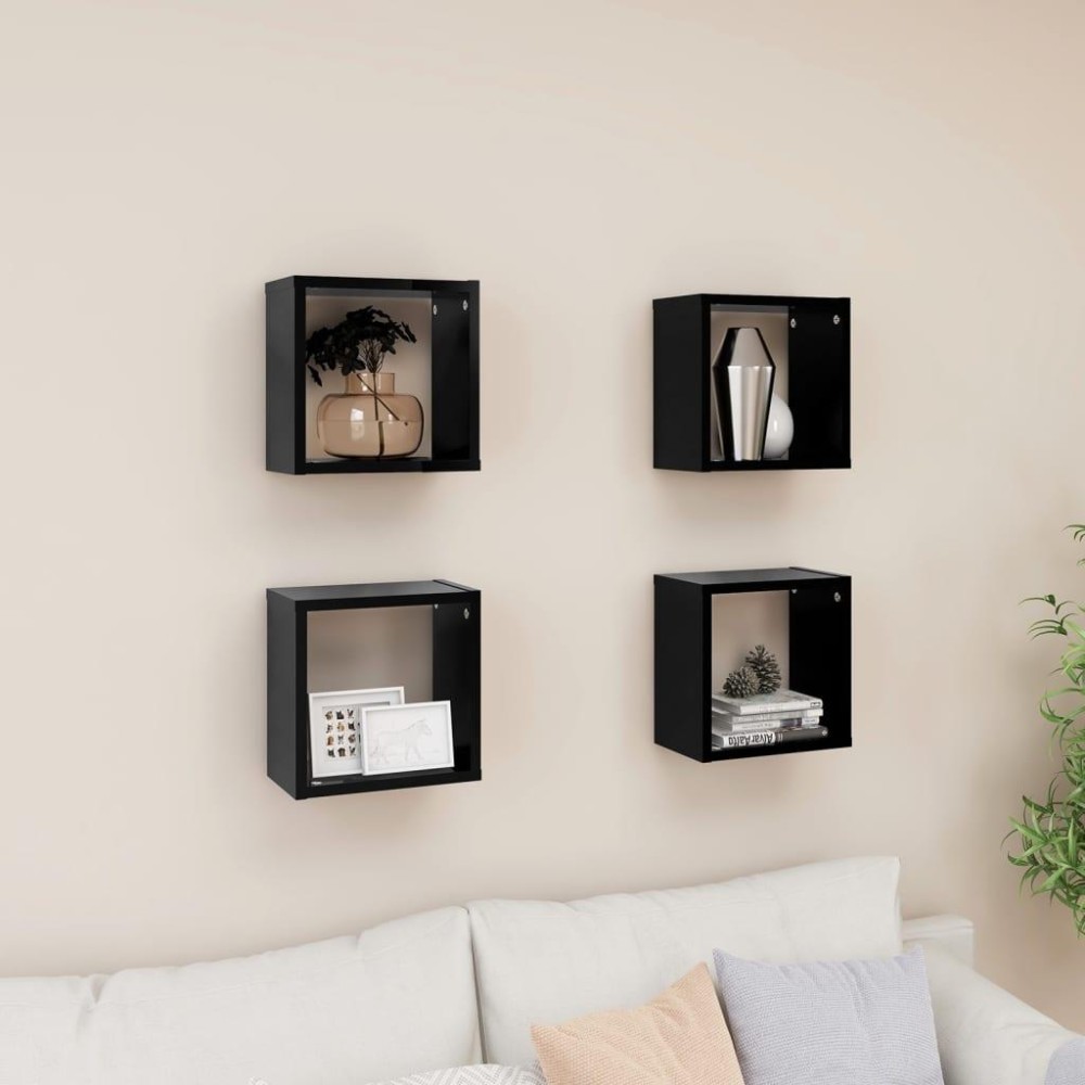 vidaXL Wall Cube Shelves 4 pcs Black 10.2