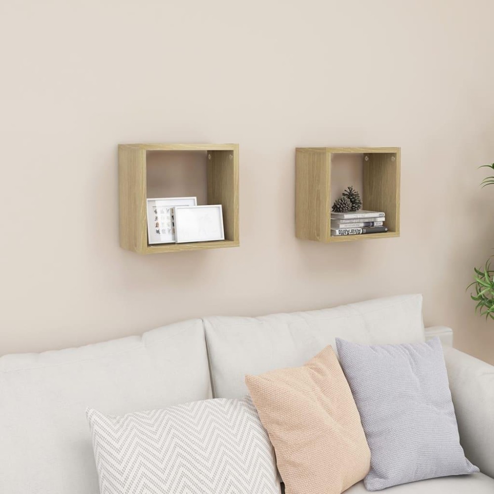 vidaXL Wall Cube Shelves 2 pcs Sonoma Oak 10.2