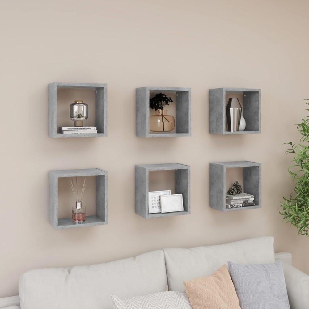 vidaXL Wall Cube Shelves 6 pcs Concrete Gray 10.2