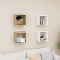 vidaXL Wall Cube Shelves 4 pcs White and Sonoma Oak 10.2