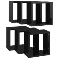 vidaXL Wall Cube Shelves 6 pcs High Gloss Black 10.2