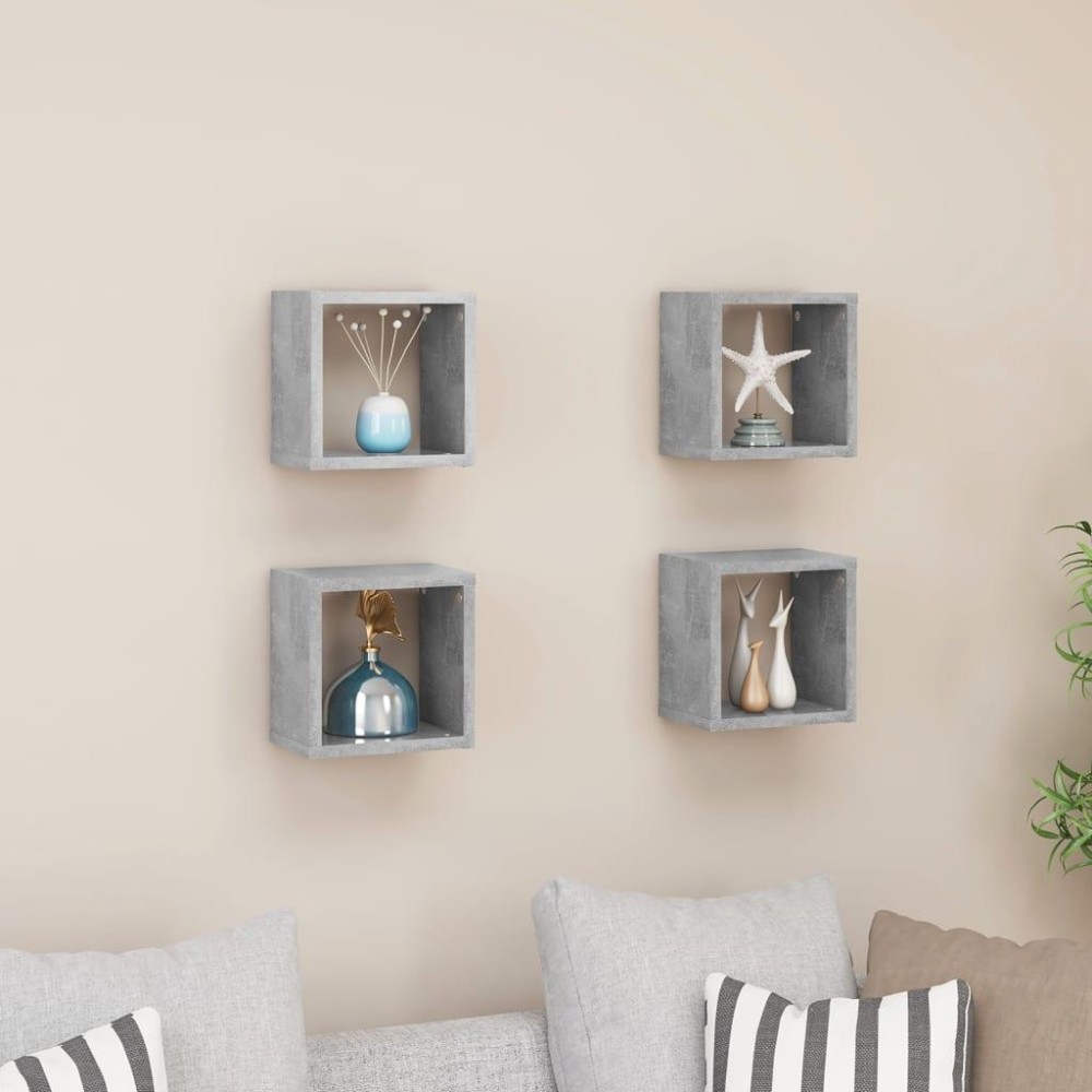 vidaXL Wall Cube Shelves 4 pcs Concrete Gray 8.7