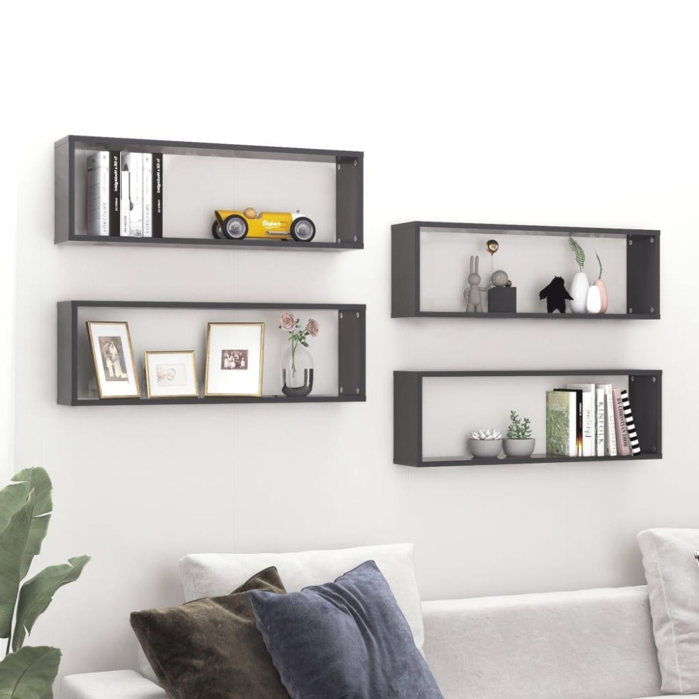 vidaXL Wall Cube Shelves 4 pcs Gray 31.5