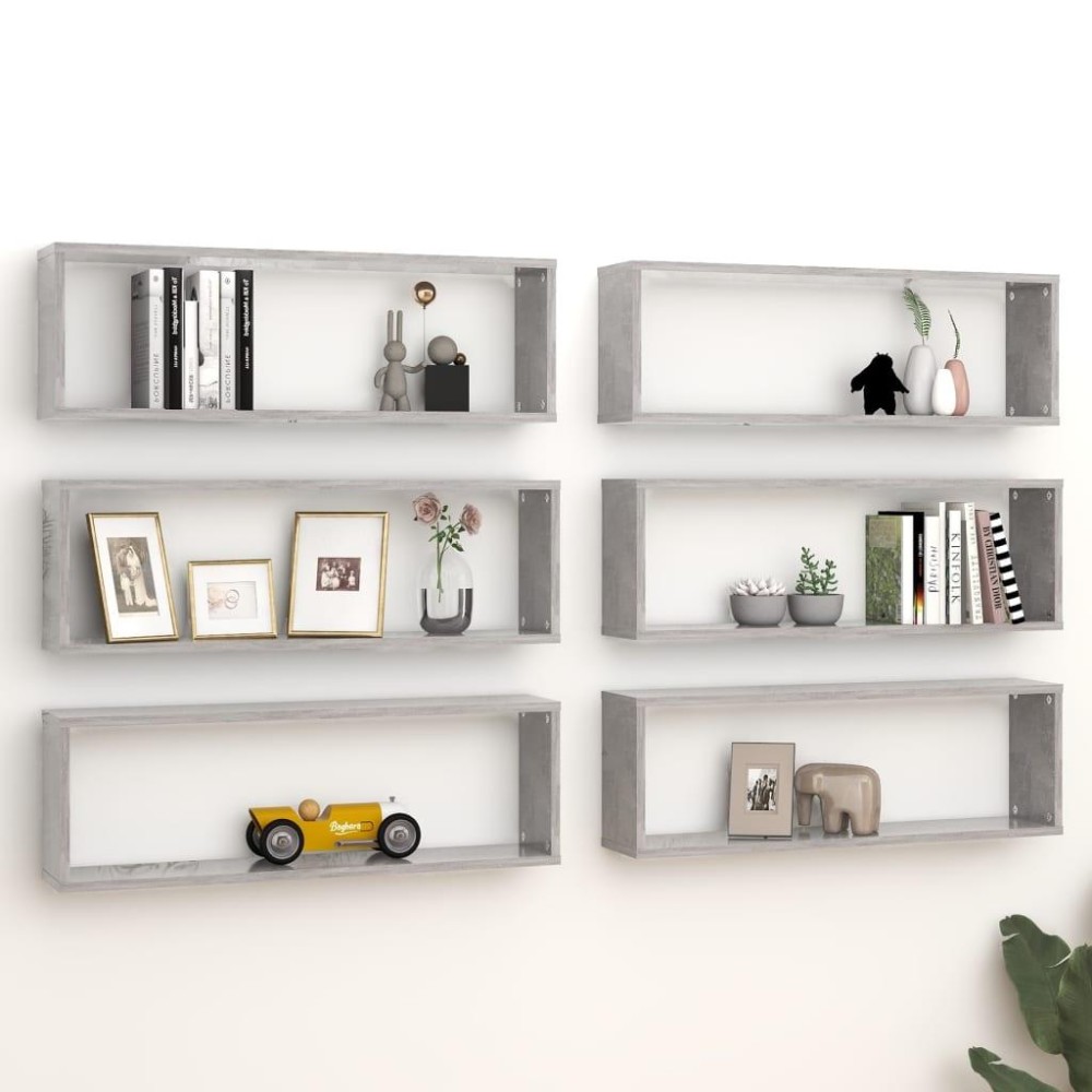 vidaXL Wall Cube Shelves 6 pcs Concrete Gray 31.5