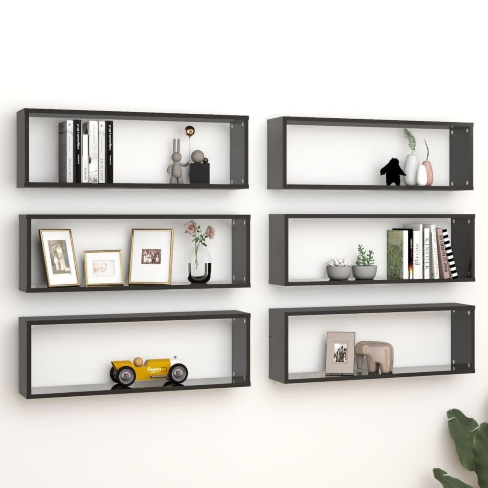 vidaXL Wall Cube Shelves 6 pcs High Gloss Black 31.5