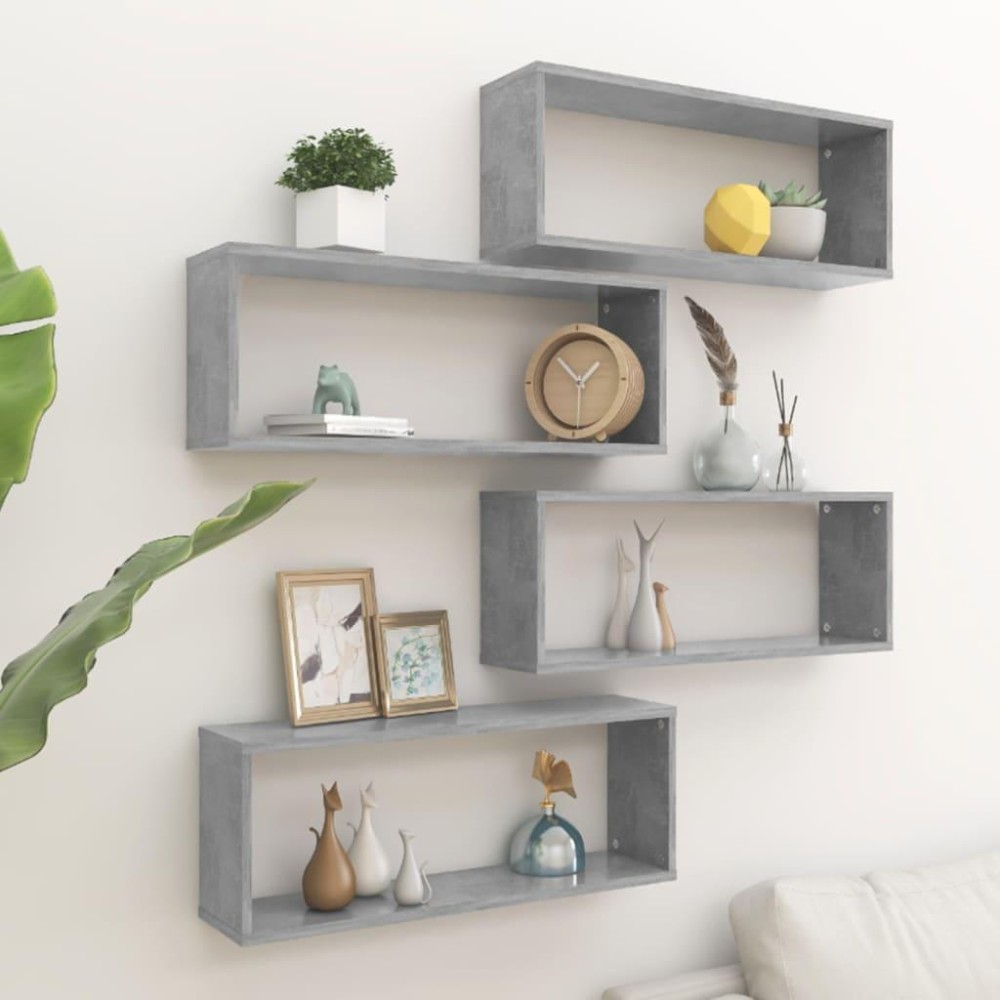 vidaXL Wall Cube Shelves 4 pcs Concrete Gray 23.6