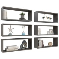 vidaXL Wall Cube Shelves 6 pcs High Gloss Gray 23.6