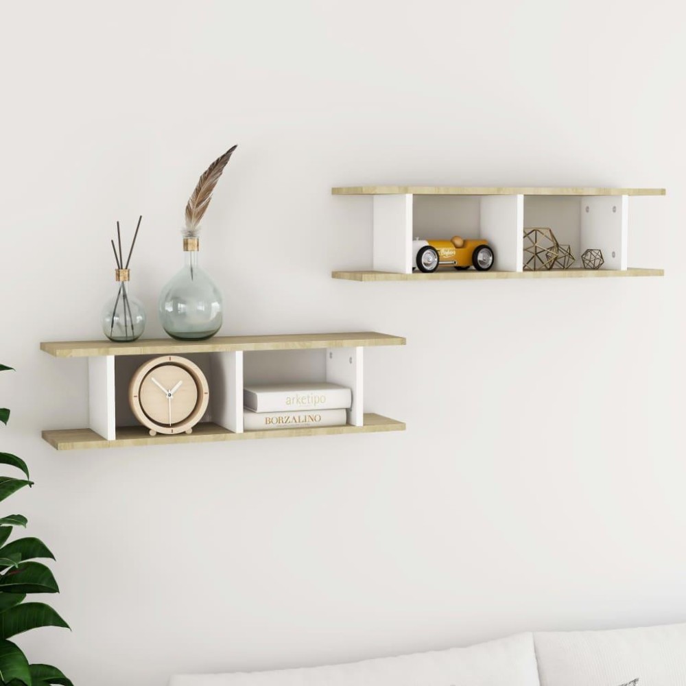 vidaXL Wall Shelves 2 pcs White and Sonoma Oak 29.5