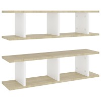 vidaXL Wall Shelves 2 pcs White and Sonoma Oak 29.5