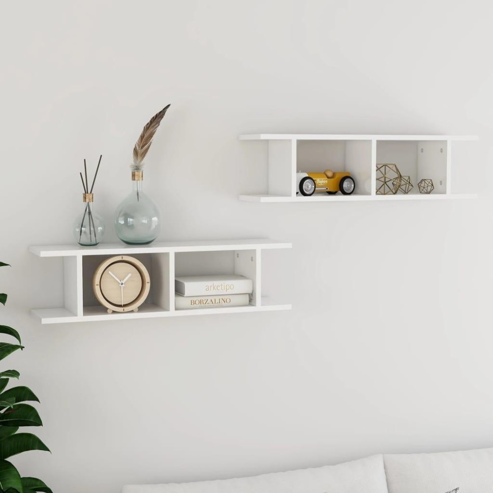 vidaXL Wall Shelves 2 pcs High Gloss White 30.7