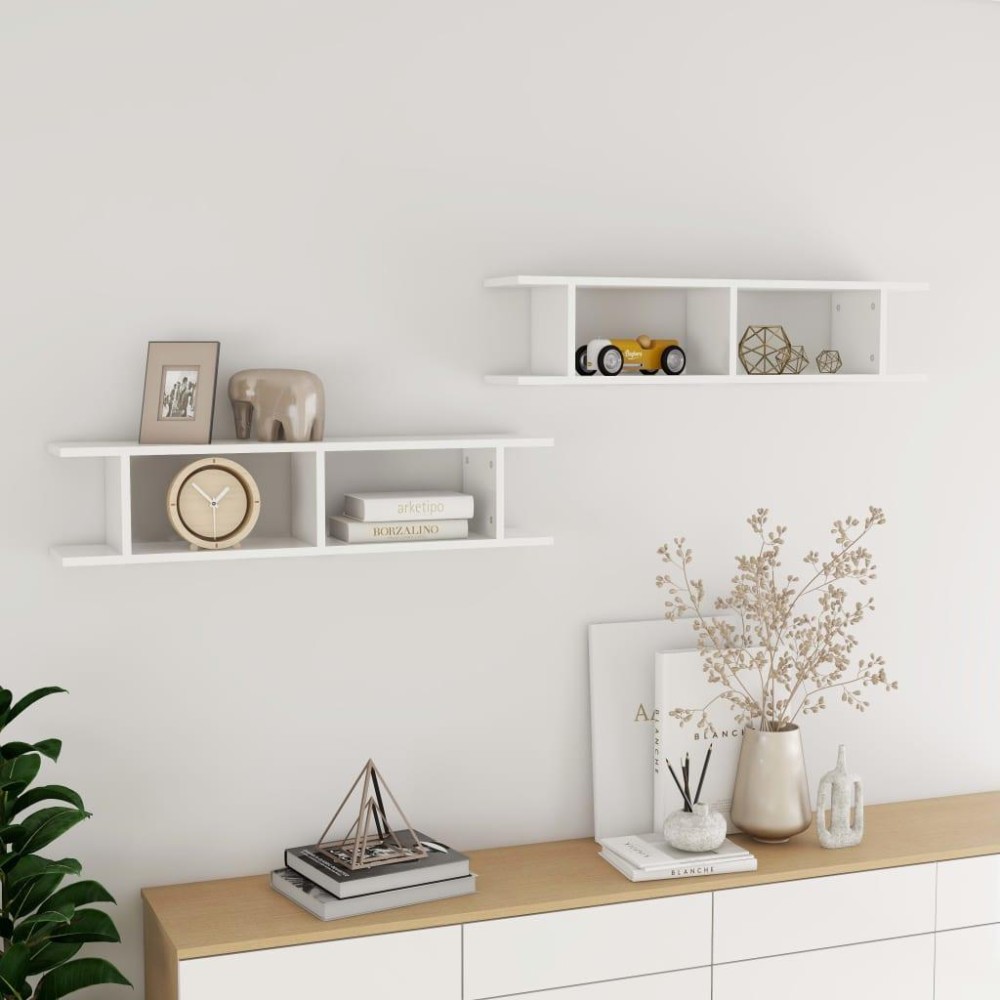 vidaXL Wall Shelves 2 pcs High Gloss White 35.4