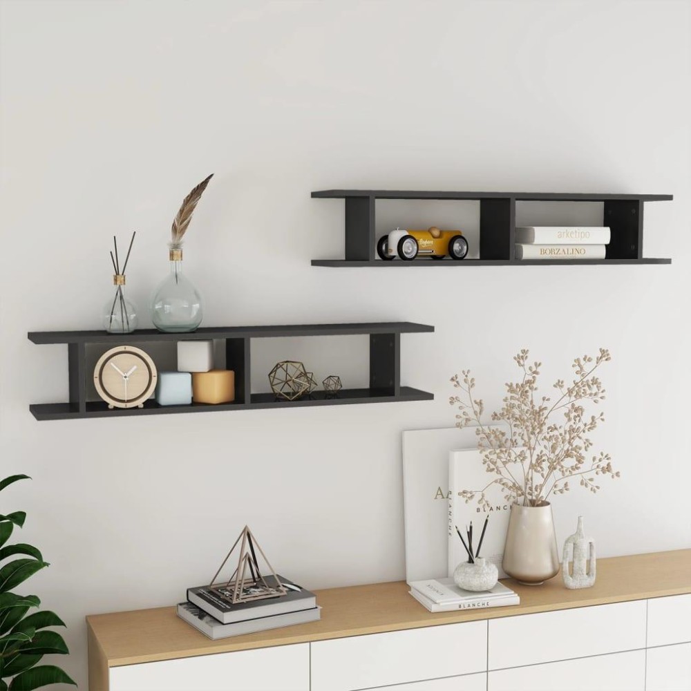 vidaXL Wall Shelves 2pcs High Gloss Gray 41.3