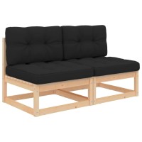 vidaXL Patio Middle Sofas with Cushions 2 pcs Solid Pinewood