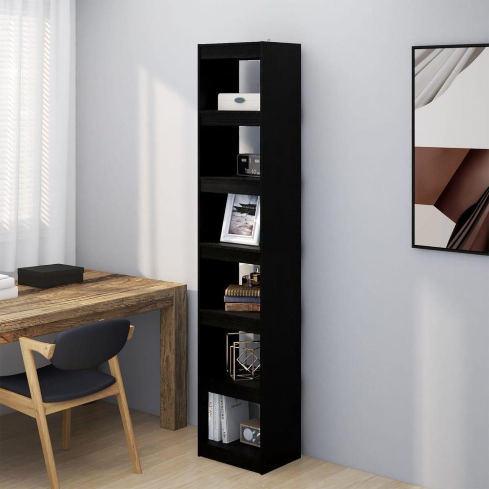 Vidaxl Book Cabinet/Room Divider Black 15.7X11.8X78.3 Solid Wood Pine