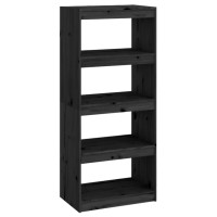 Vidaxl Book Cabinetroom Divider Black 23.6X11.8X53.3 Solid Wood Pine