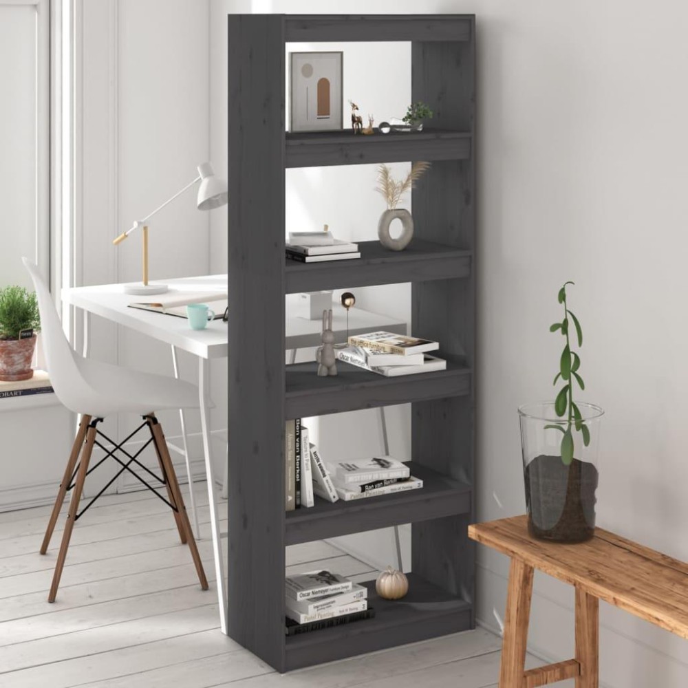 Vidaxl Book Cabinet/Room Divider Gray 23.6X11.8X65.9 Solid Wood Pine