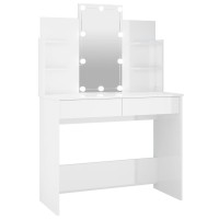 Vidaxl Dressing Table With Led High Gloss White 37.8X15.7X55.9