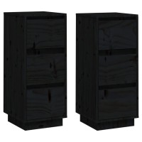 Vidaxl Sideboards 2 Pcs Black 12.6X13.4X29.5 Solid Wood Pine