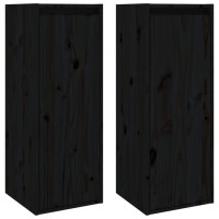 Vidaxl Wall Cabinets 2 Pcs Black 11.8X11.8X31.5 Solid Wood Pine