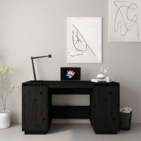 Vidaxl Desk Black 55.1X19.7X29.5 Solid Wood Pine