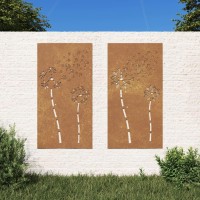 Vidaxl Patio Wall Decorations 2Pcs 41.3X21.7 Corten Steel Flower Design