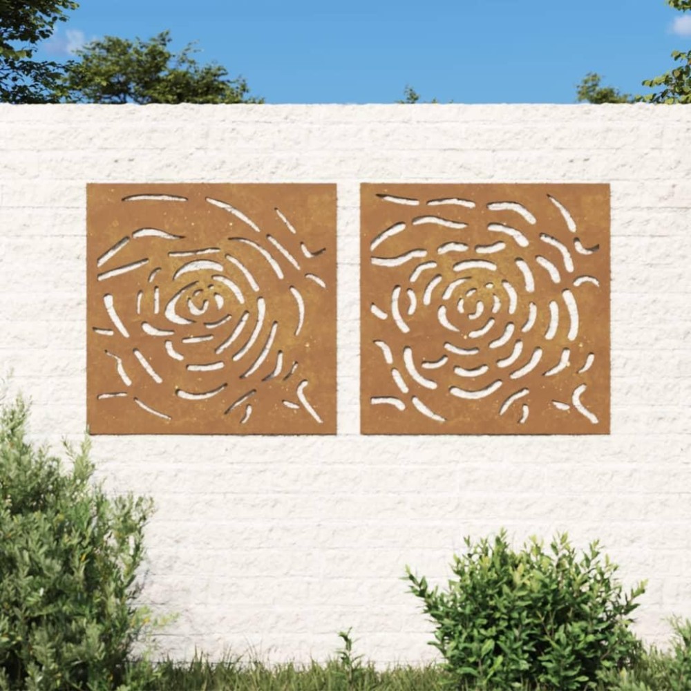 Vidaxl Patio Wall Decorations 2 Pcs 21.7X21.7 Corten Steel Rose Design