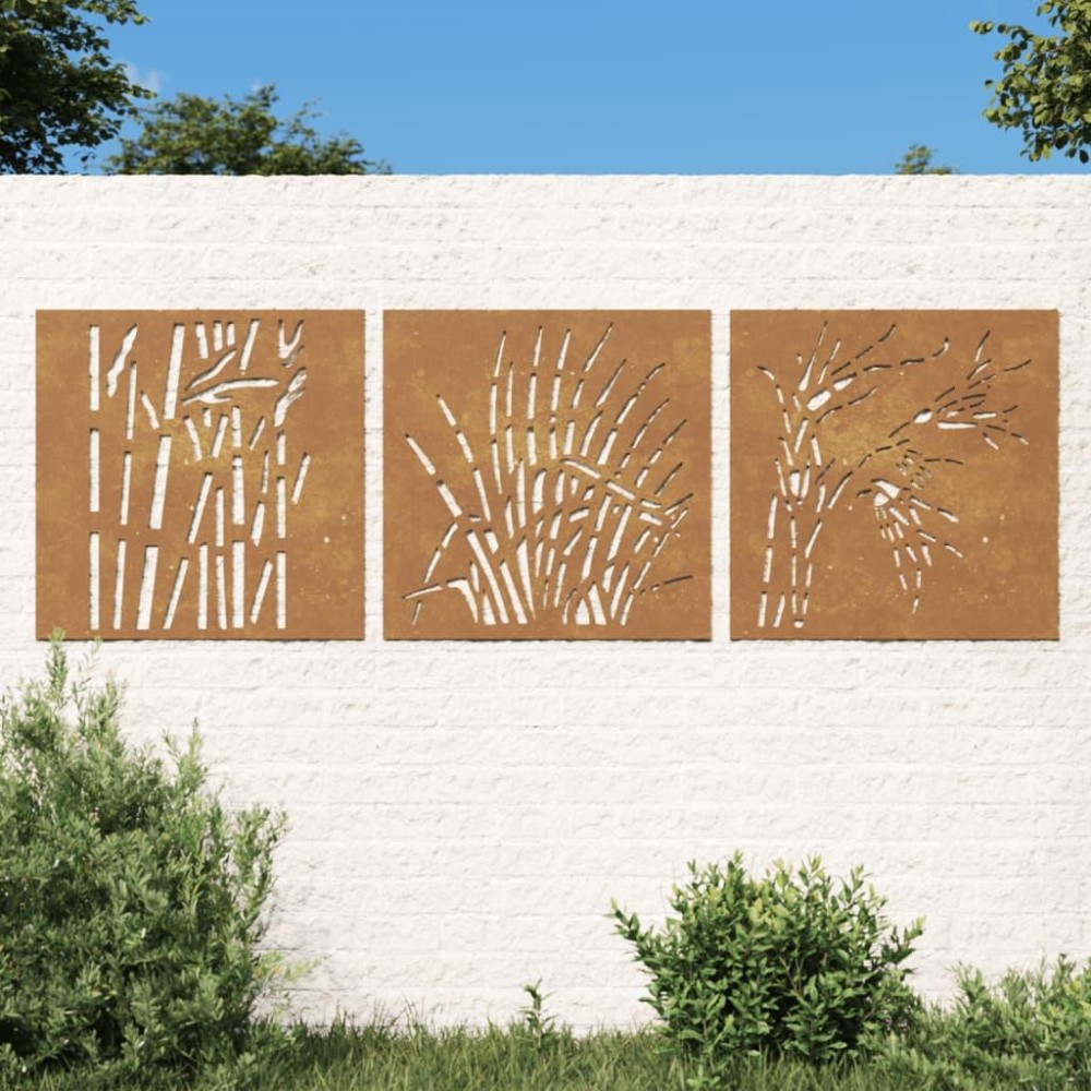 Vidaxl Patio Wall Decorations 3 Pcs 21.7X21.7 Corten Steel Grass Design
