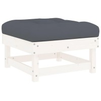 vidaXL Patio Footstool with Cushion White Solid Wood Pine