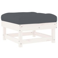 vidaXL Patio Footstool with Cushion White Solid Wood Pine