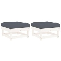 vidaXL Patio Footstools with Cushions 2pcs White Solid Wood Pine